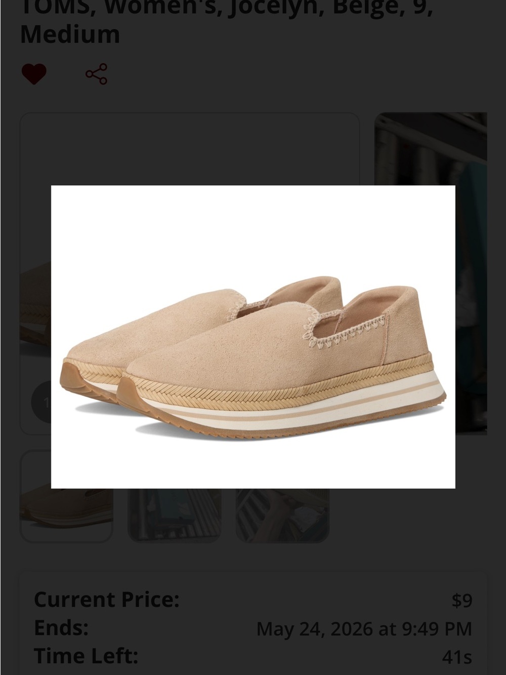 TOMS Beige Slip-On Platform Espadrille size 9